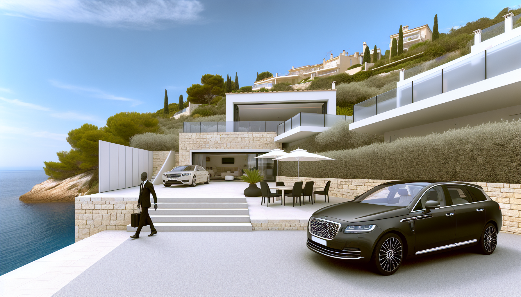 Image d’ambiance de conciergerie de luxe à Aubagne avec villa haut de gamme, terrasse élégante et service premium