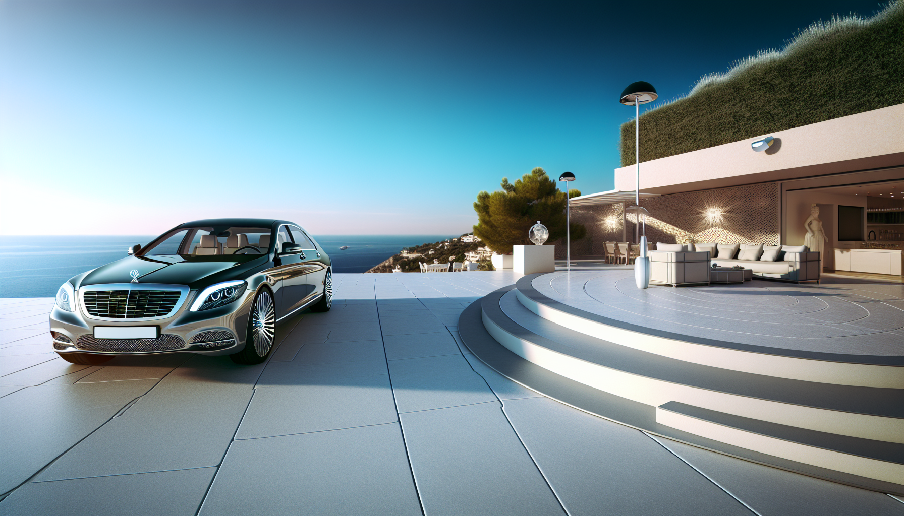 Image d’ambiance de conciergerie de luxe à Bordeaux avec villa haut de gamme, terrasse élégante et service premium