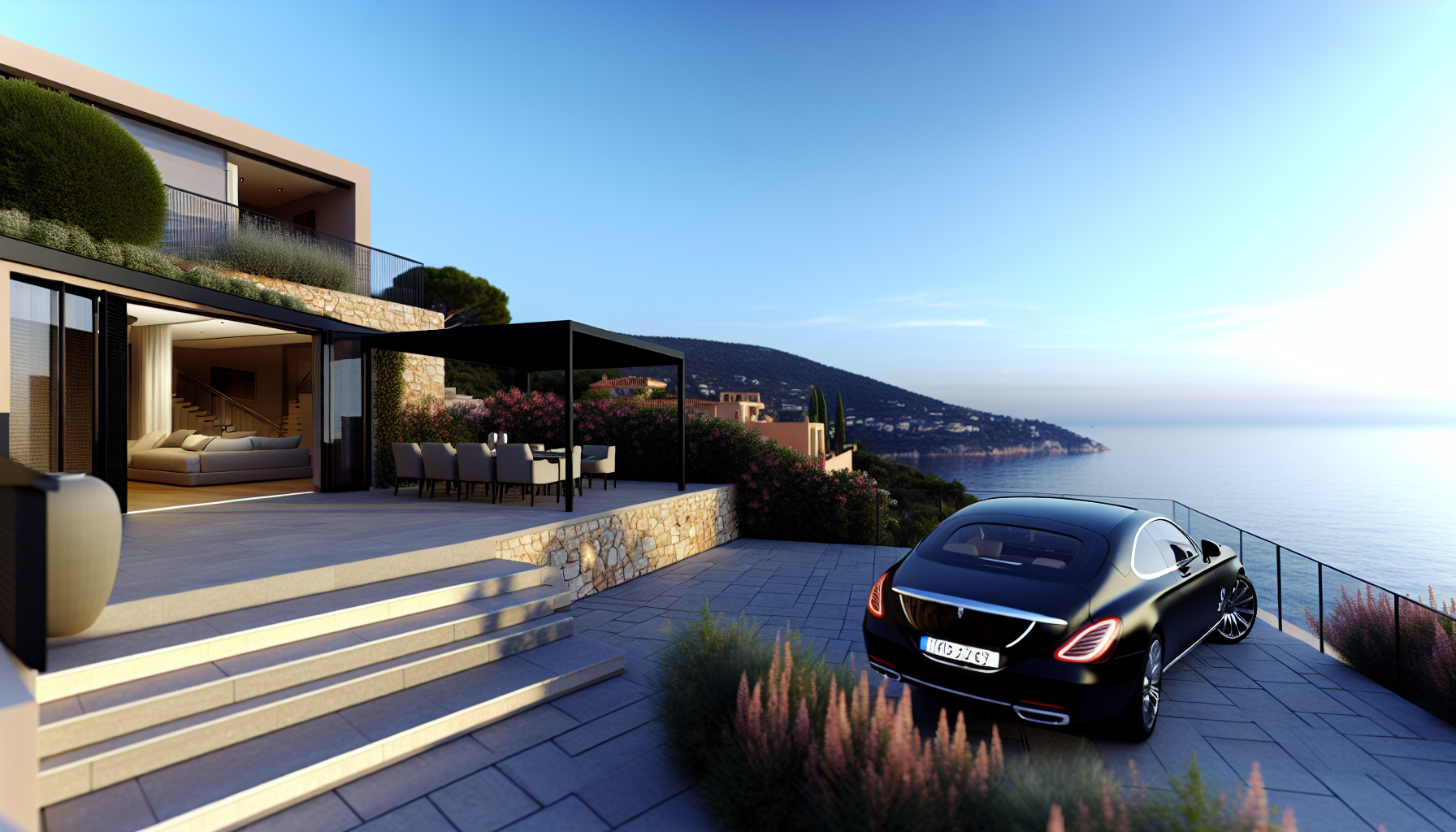 Image d’ambiance de conciergerie de luxe à Istres avec villa haut de gamme, terrasse élégante et service premium