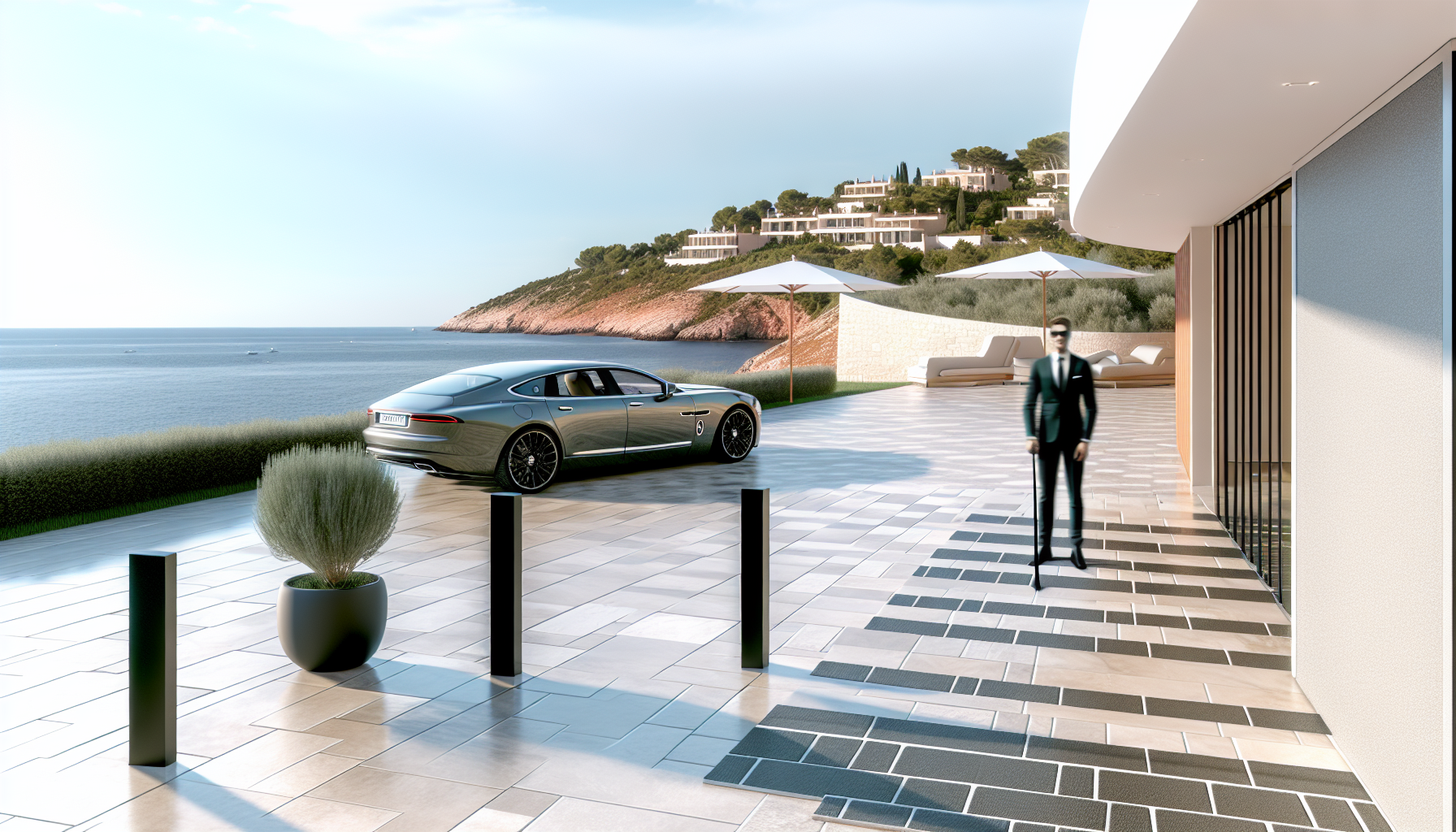 Image d’ambiance de conciergerie de luxe à Levallois-Perret avec villa haut de gamme, terrasse élégante et service premium